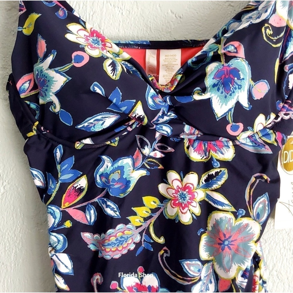 ANNE COLE Swim Tankini NEW size 36D/34DD blue floral swimwear NWT (MSRP $77)